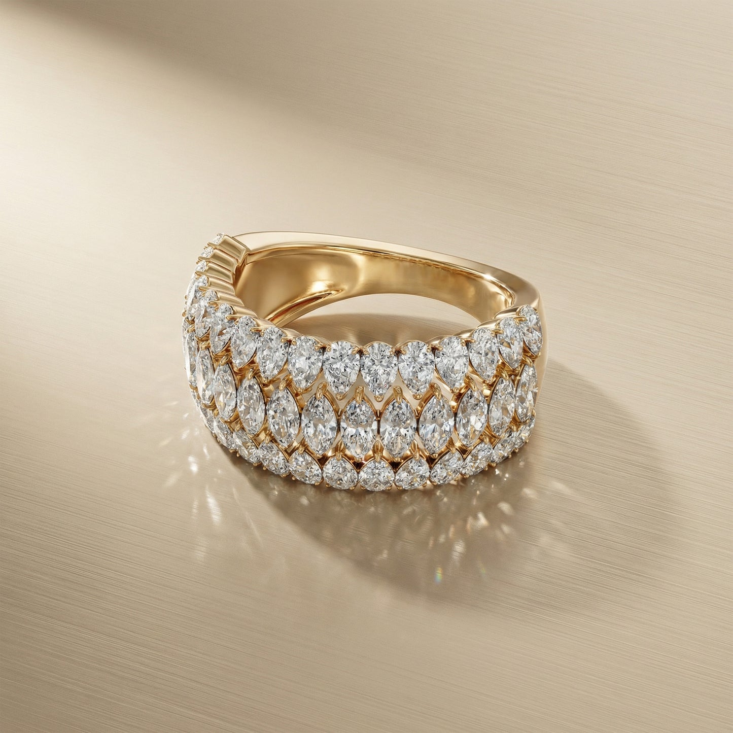14K Yellow Gold Multi-Row Marquise and Pear Diamond Statement Ring