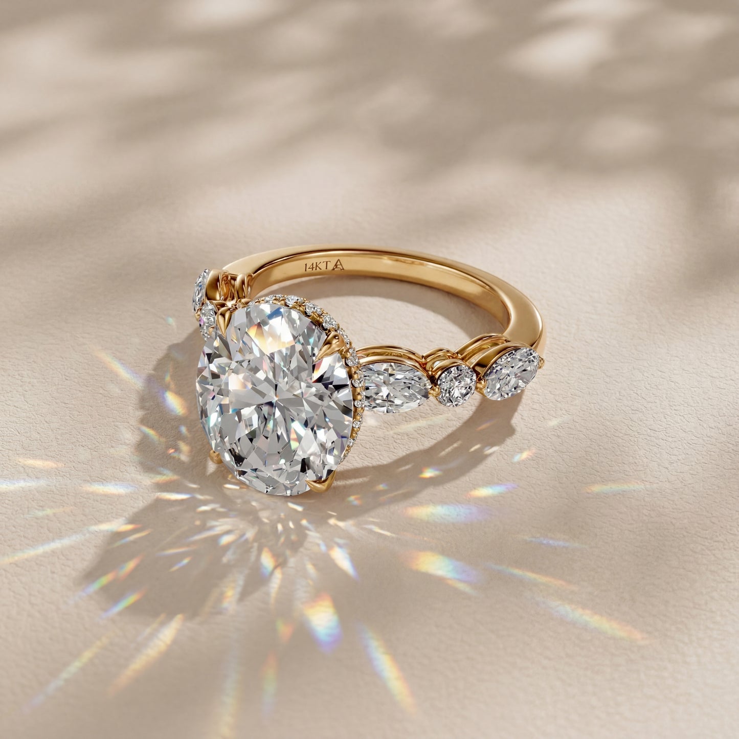 14K Yellow Gold Oval Lab-Grown Diamond Engagement Ring with Side Stones(2.23ct)