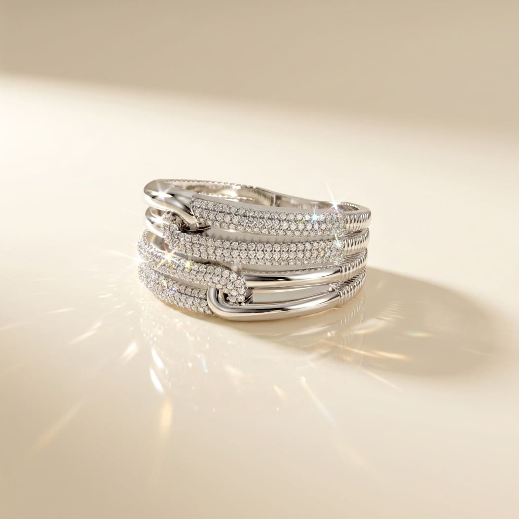 14K White Gold Pavé Natural Diamonds Statement Ring