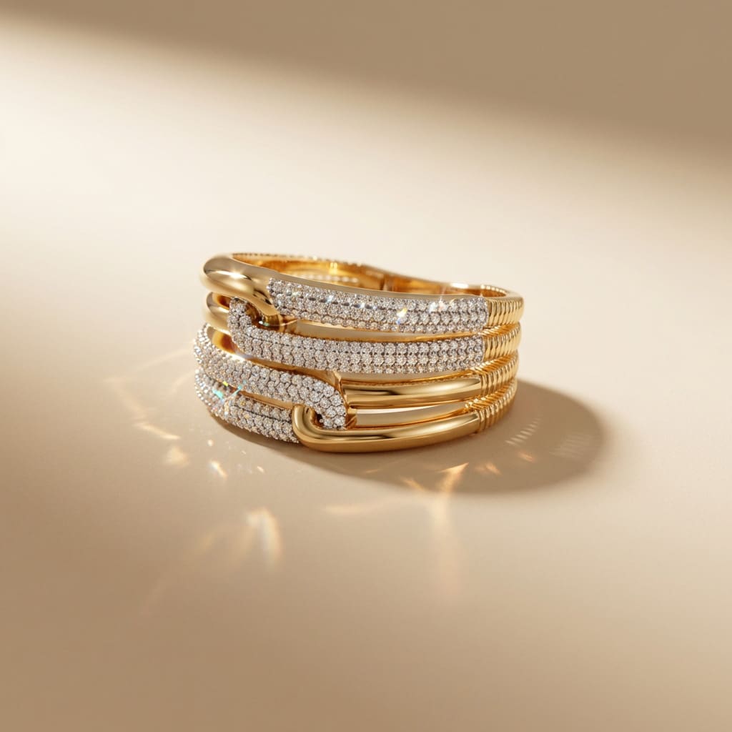 14K Yellow Gold Pavé Natural Diamonds Statement Ring