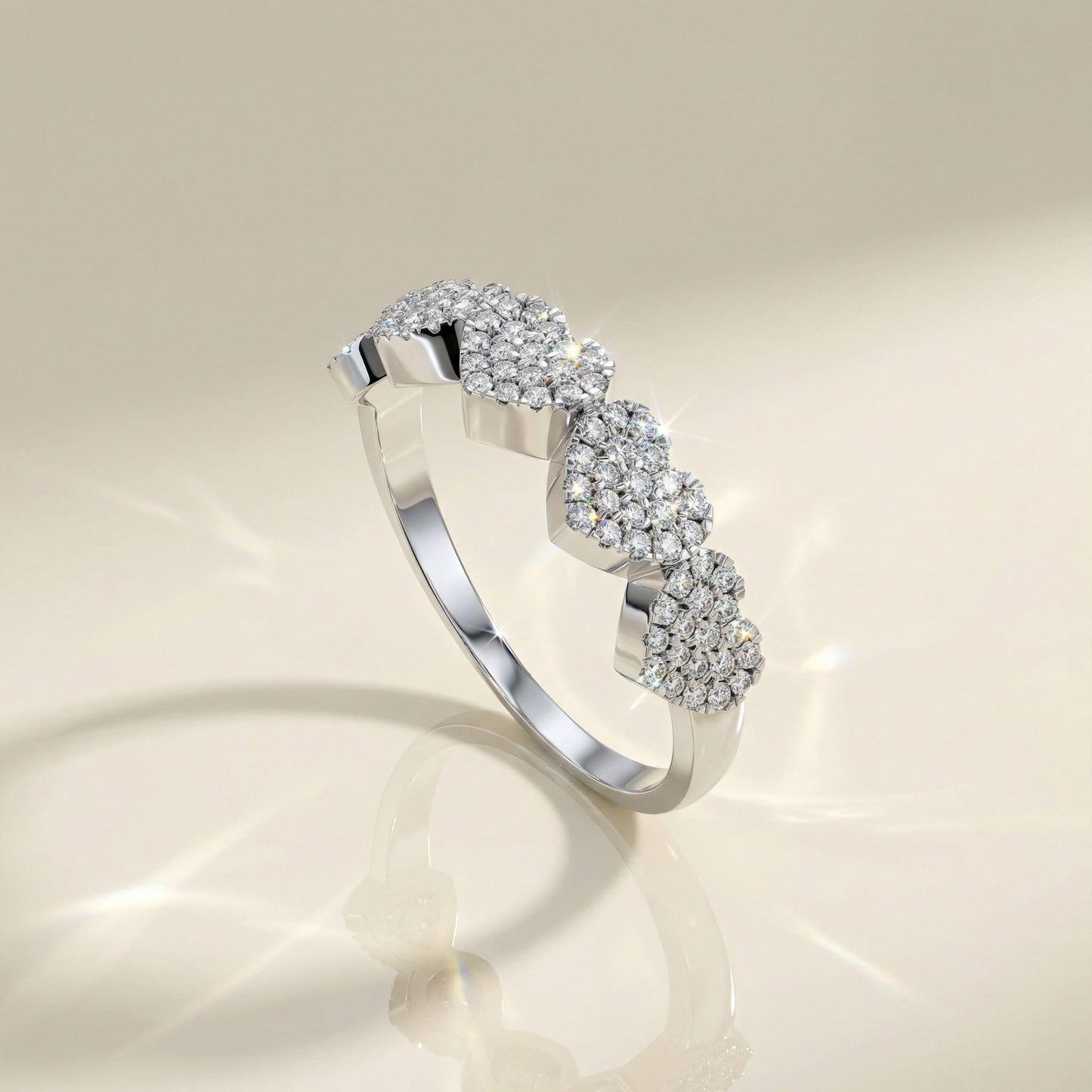 14K White Gold Round-Cut Natural Diamonds Heart Ring