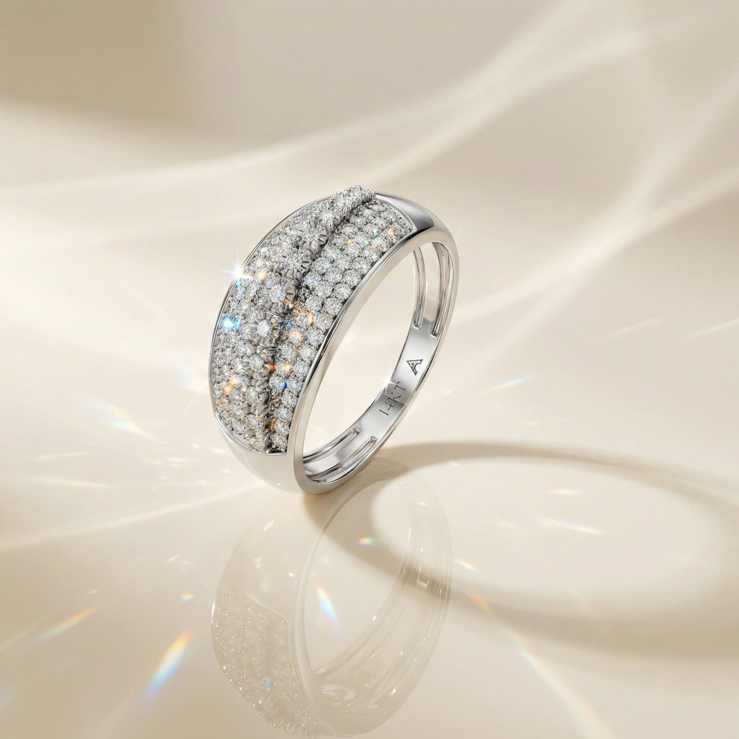14K White Gold Pavé Natural Diamond Statement Ring
