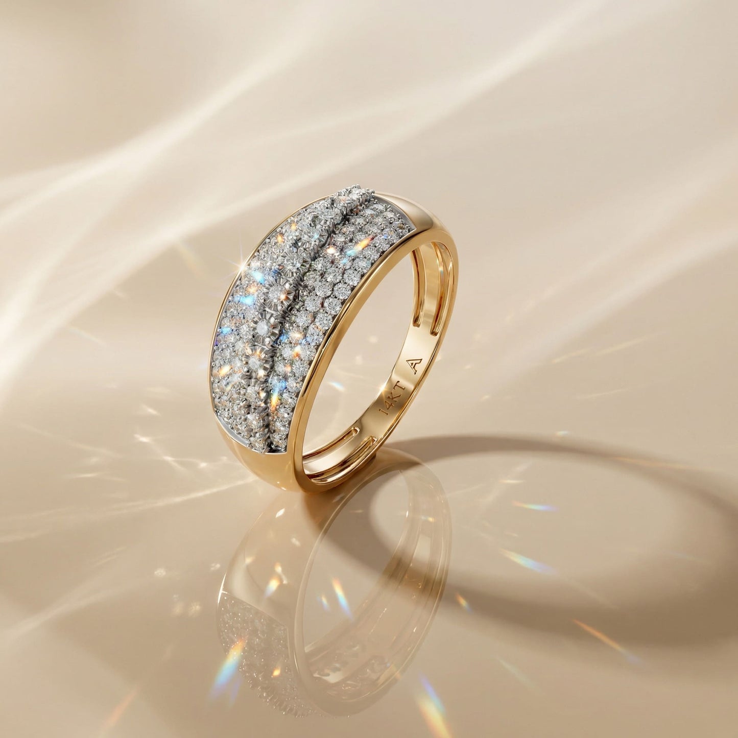 14K Yellow Gold Pavé Natural Diamond Statement Ring
