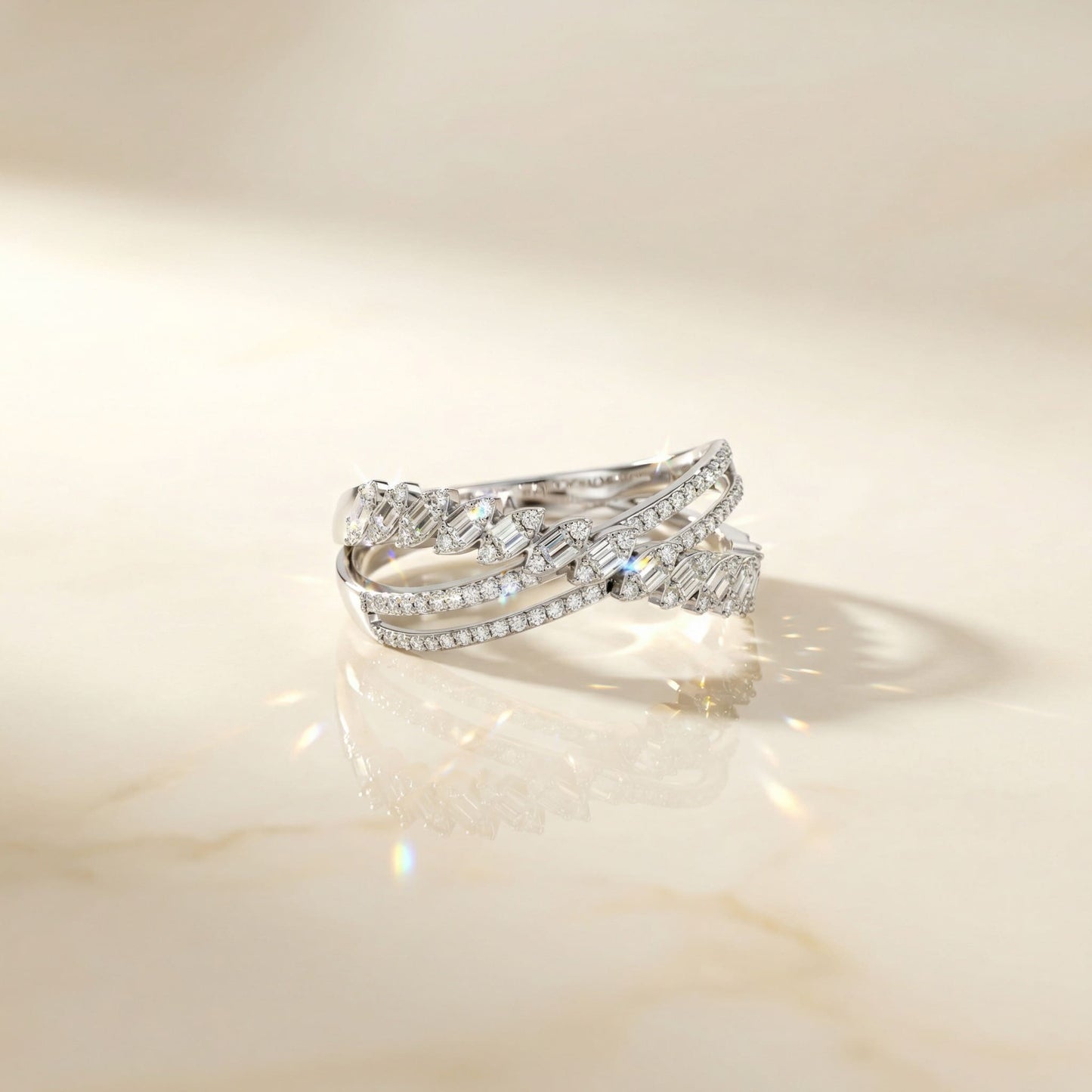 14K White Gold Natural Diamonds Twisted Wrap Ring