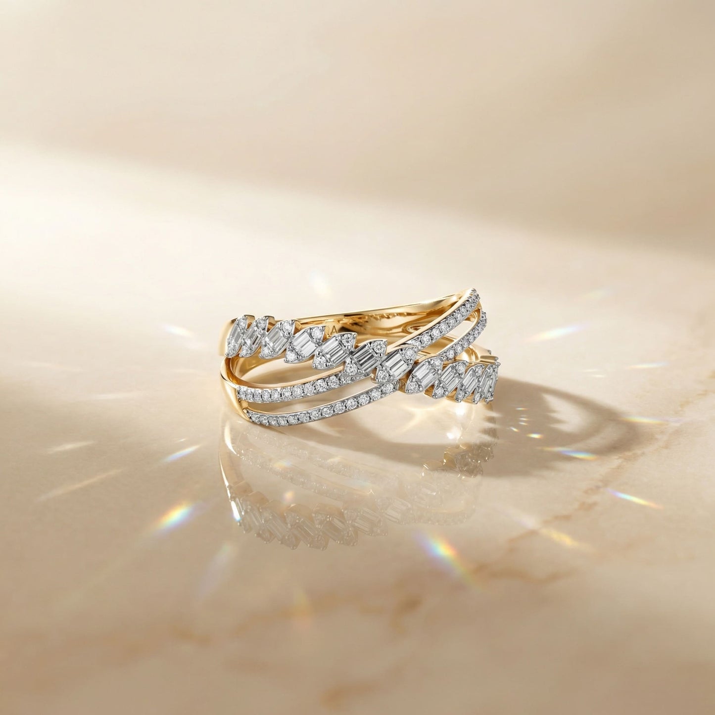 14K Yellow Gold Natural Diamonds Twisted Wrap Ring