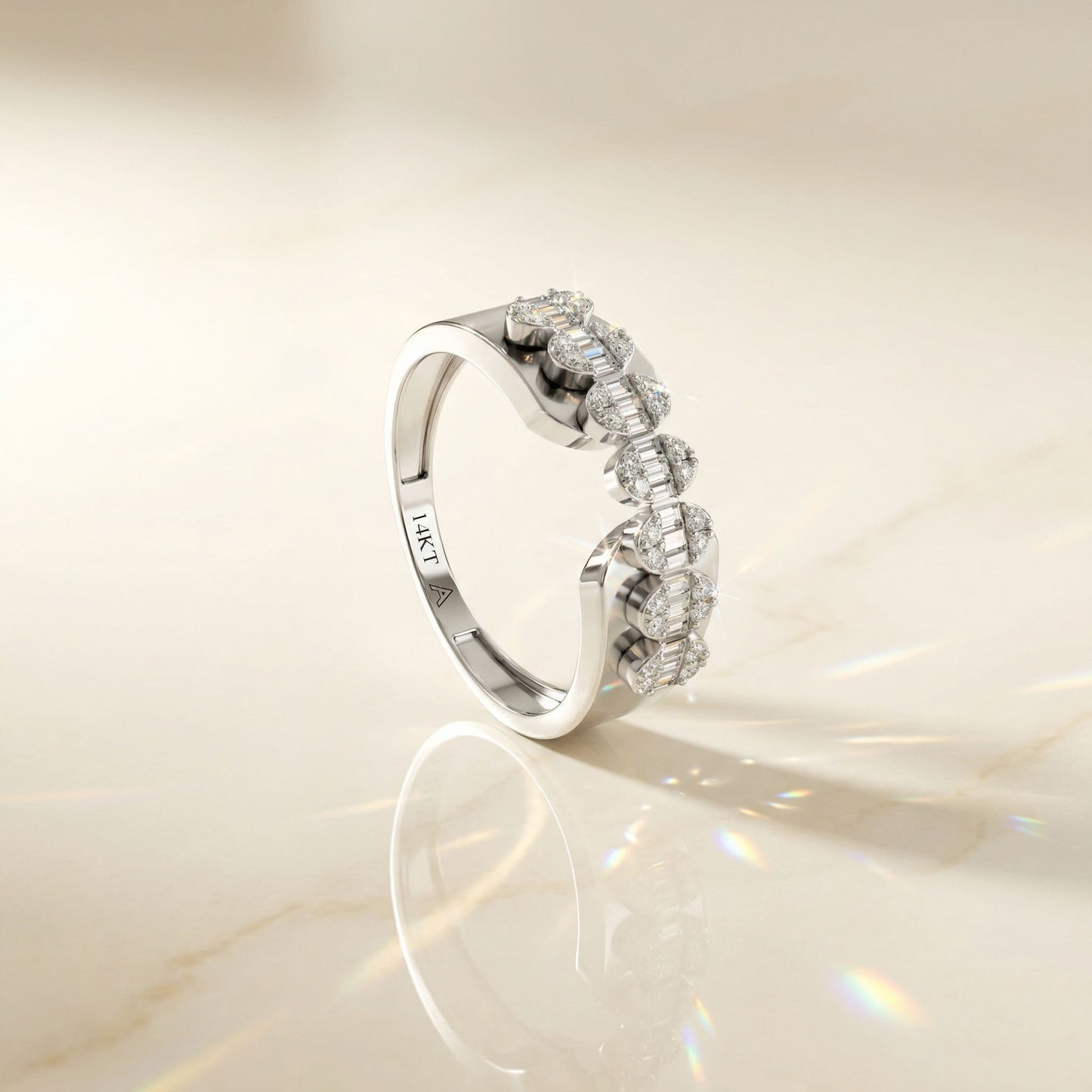 14K White Gold Natural Diamonds Sculptural Statement Ring
