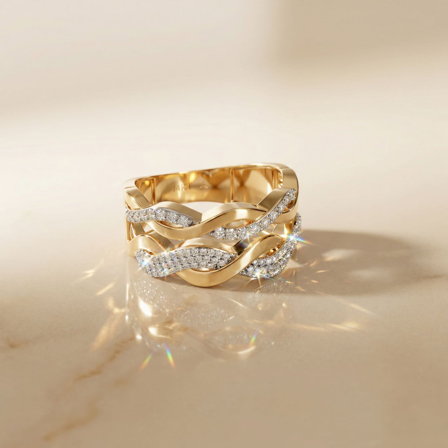 14K Yellow Gold Natural Diamonds Statement Ring