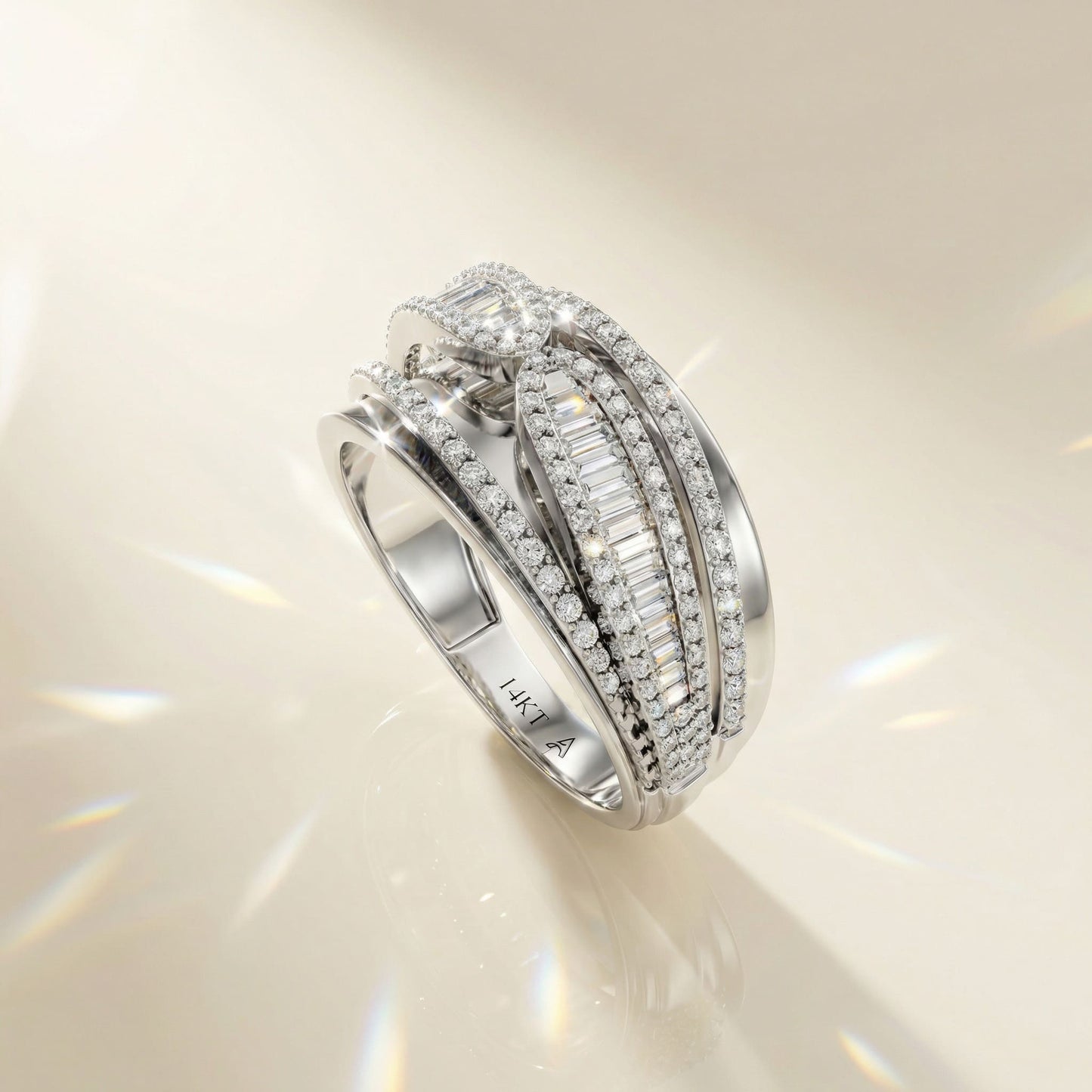 14K White Gold Natural Diamonds Statement Ring