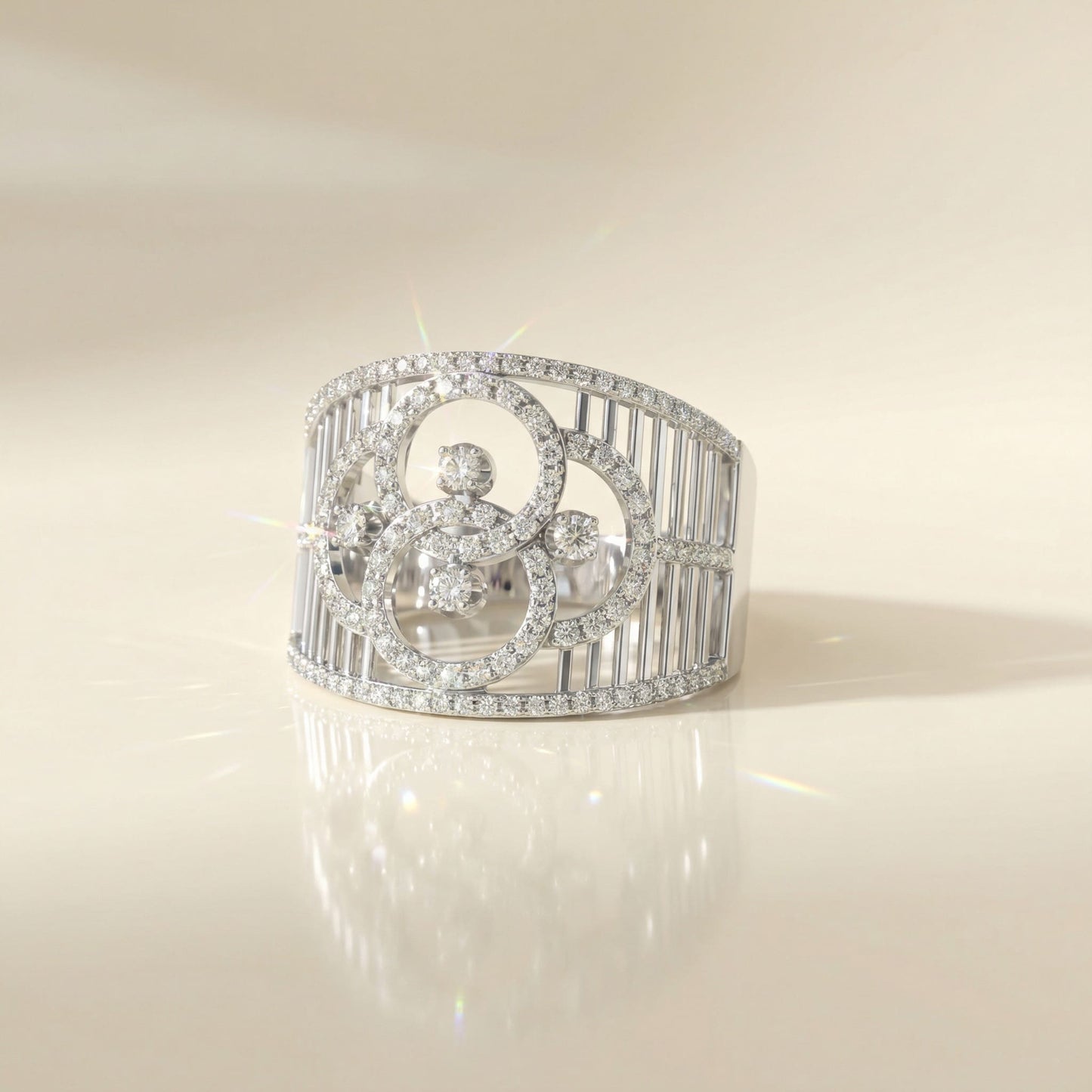 14K White Gold Natural Diamonds Interlocking Circles Statement Ring