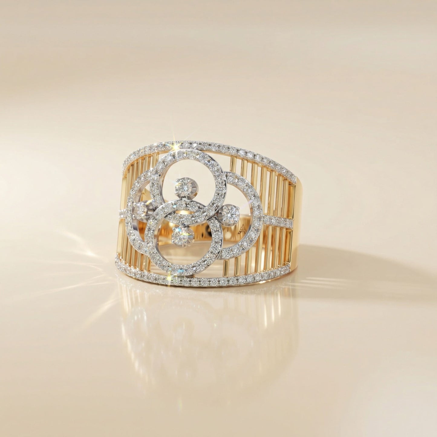 14K Yellow Gold Natural Diamonds Interlocking Statement Ring