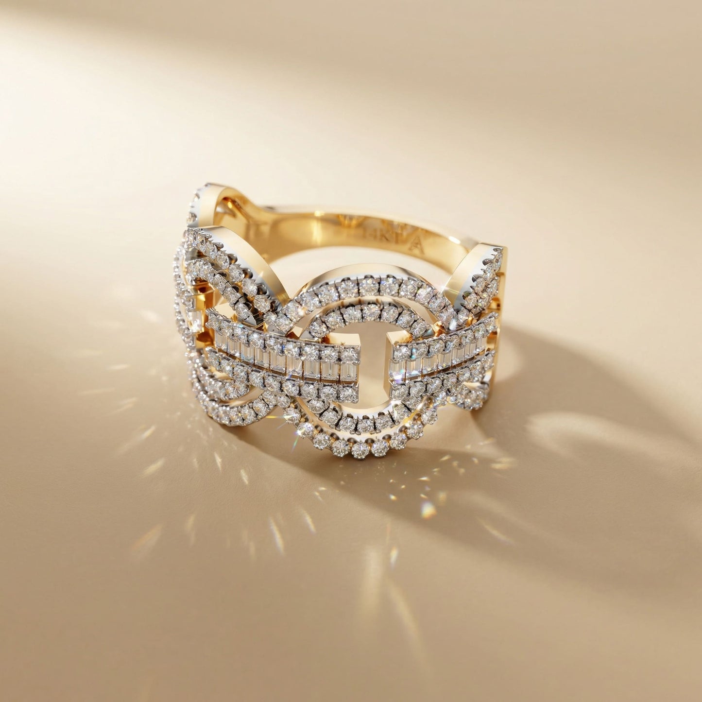 14K Yellow Gold Baguette & Round-Cut Natural Diamonds Statement Ring