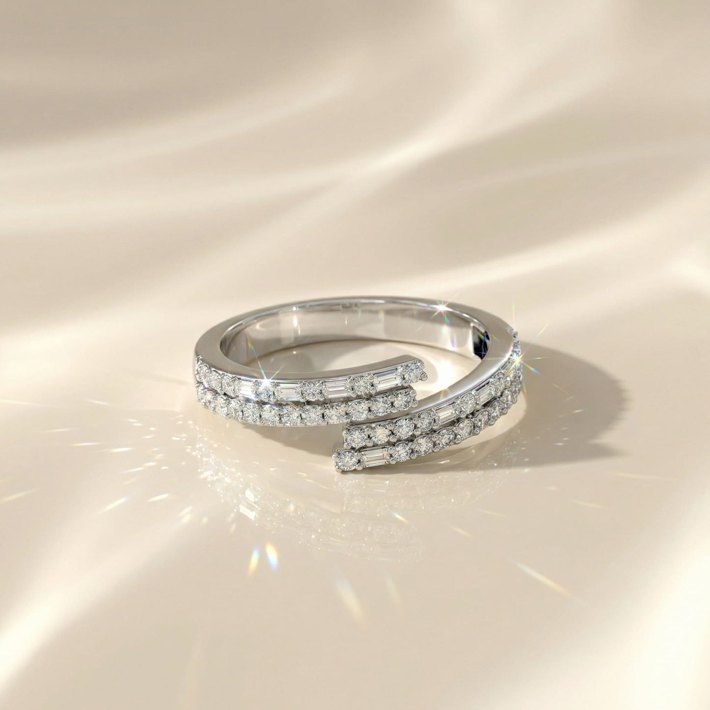 14K White Gold Baguette & Round-Cut Natural Diamonds Wrap Ring