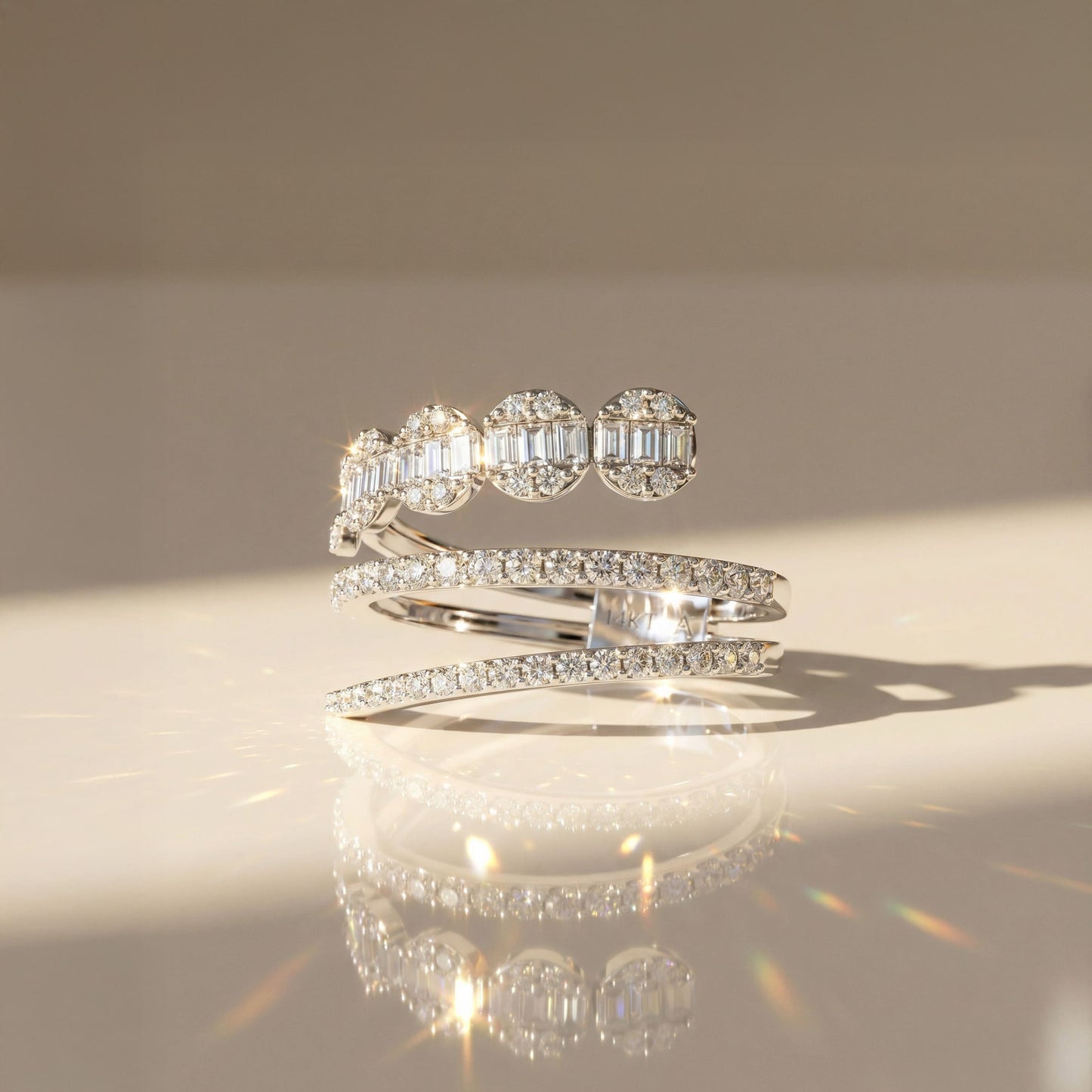 14K White Gold Round-Cut Natural Diamonds Wrap Statement Ring