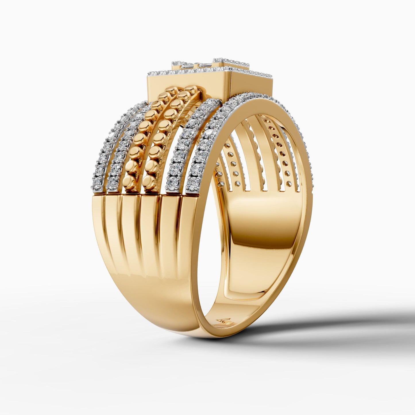 14K Yellow Gold Baguette & Round Natural Diamond Geometric Statement Ring