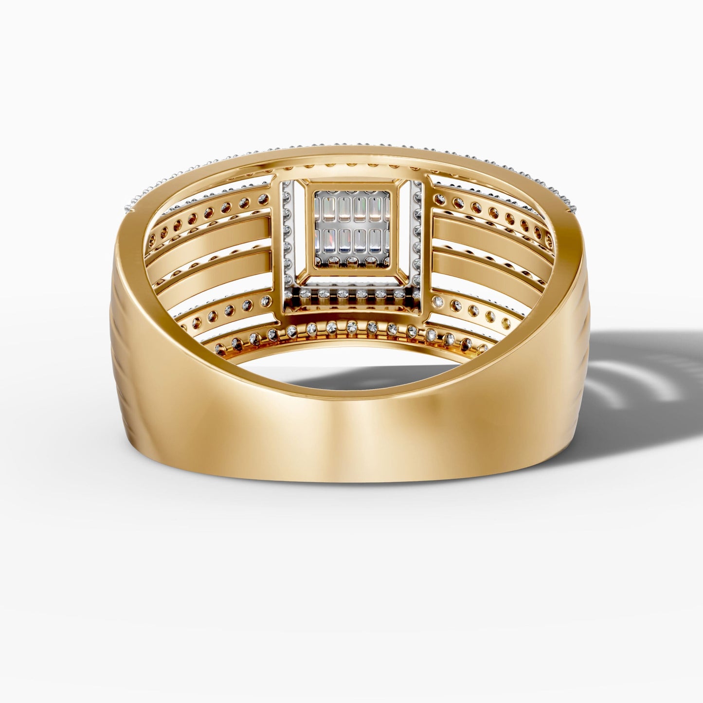 14K Yellow Gold Baguette & Round Natural Diamond Geometric Statement Ring