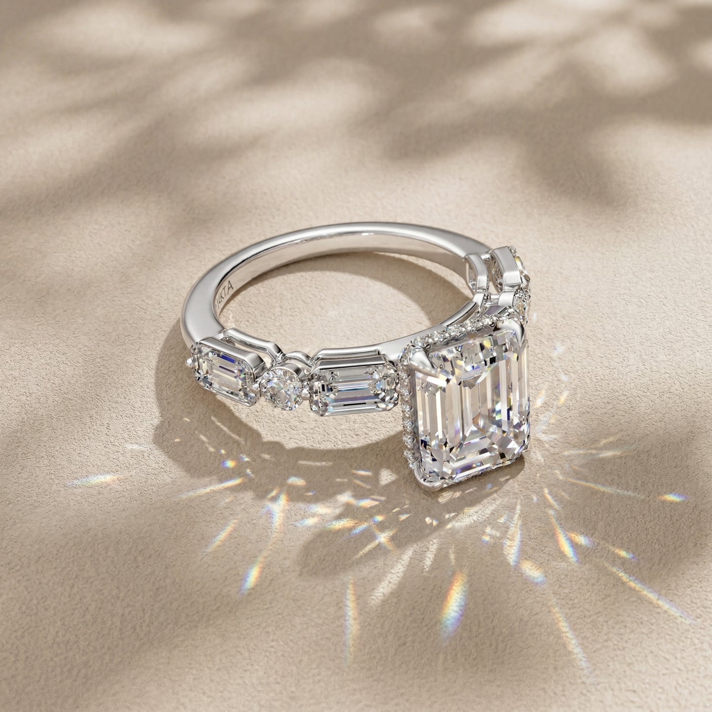 14K White Gold Emerald Cut Diamond Engagement Ring(5.44)