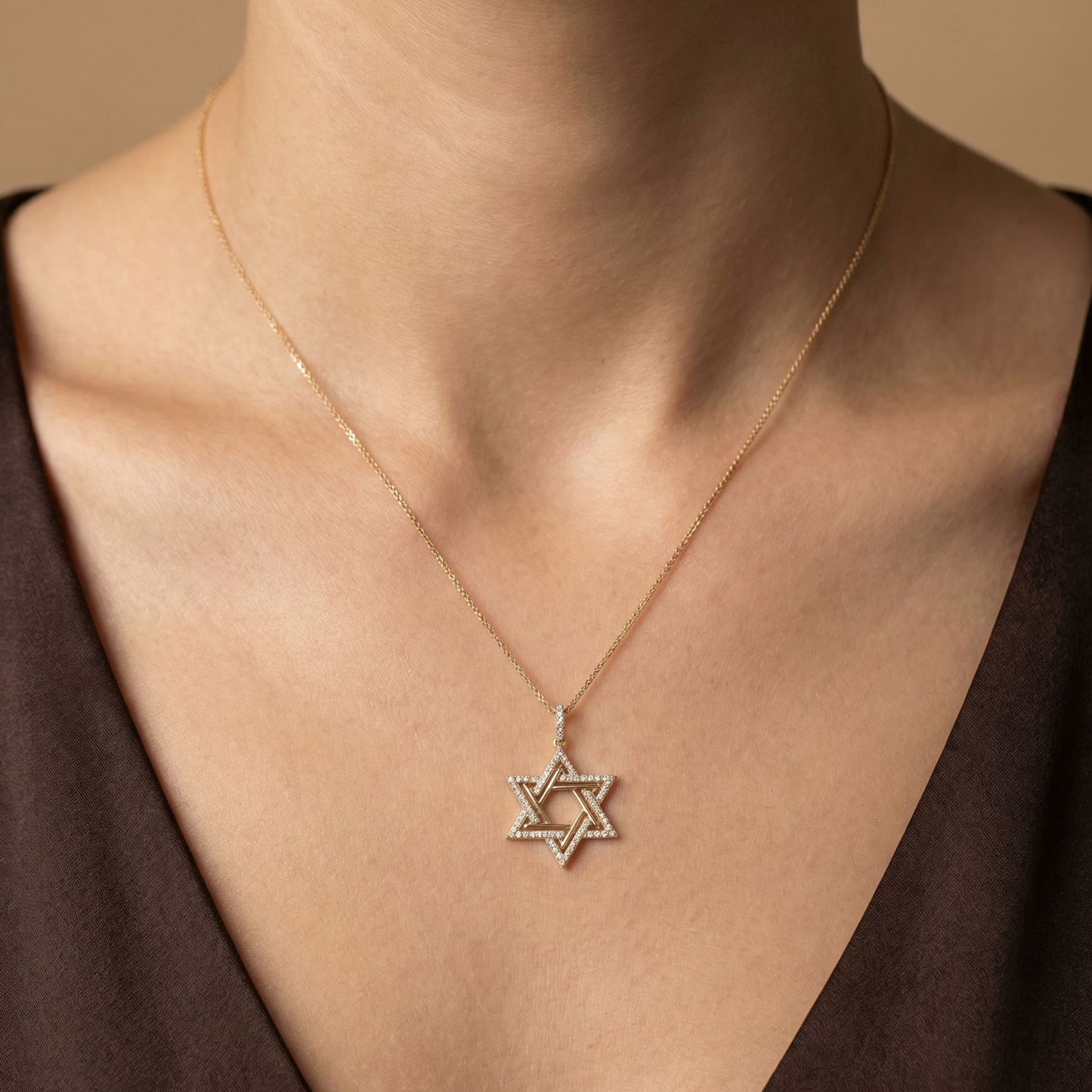 18K Yellow Gold Diamond Star Pendant Necklace