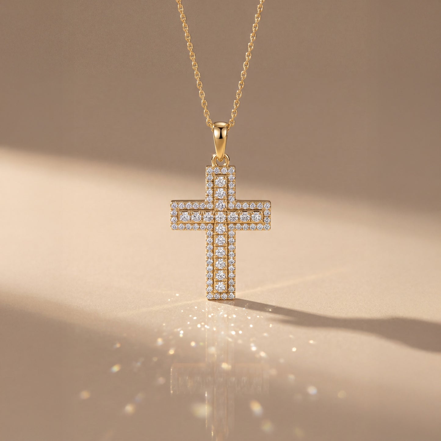 18K Yellow Gold Pave Diamonds Cross Pendant Necklace