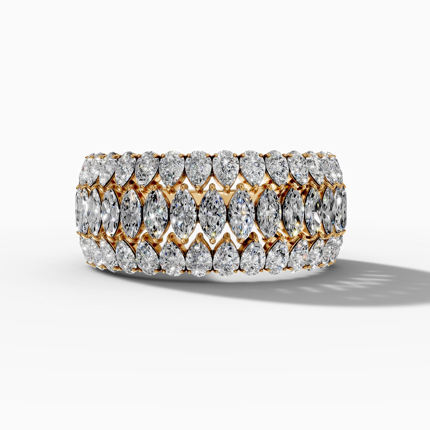14K Yellow Gold Multi-Row Marquise and Pear Diamond Statement Ring