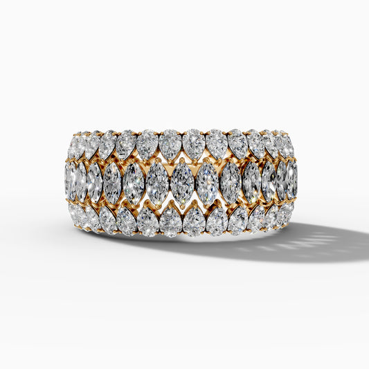 14K Yellow Gold Multi-Row Marquise and Pear Diamond Statement Ring