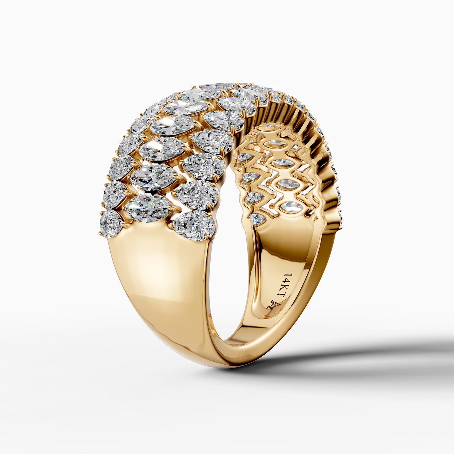 14K Yellow Gold Multi-Row Marquise and Pear Diamond Statement Ring