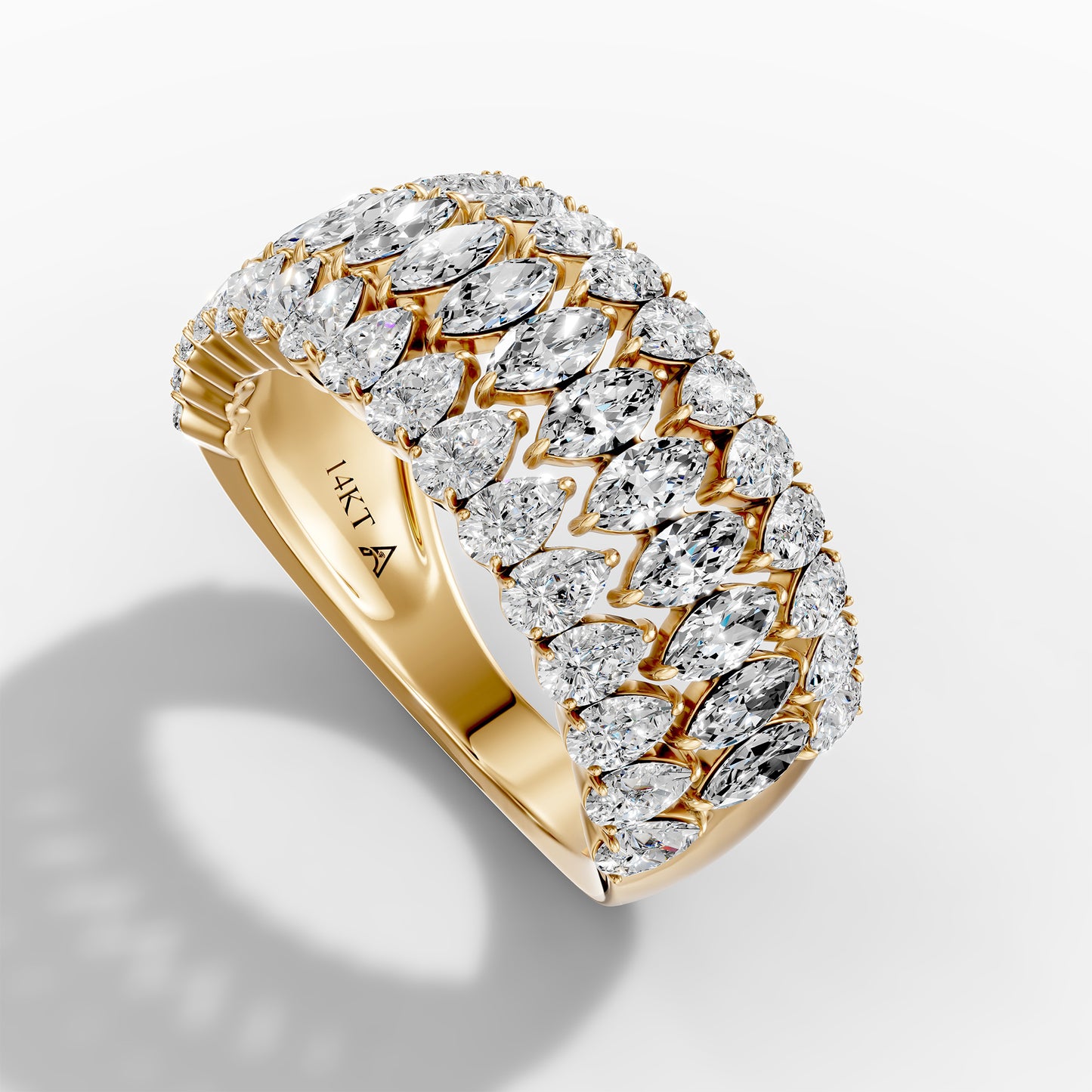 14K Yellow Gold Multi-Row Marquise and Pear Diamond Statement Ring