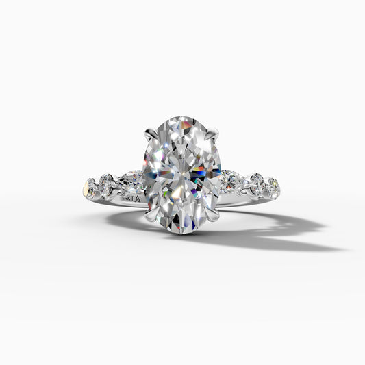 14K White Gold Oval Lab-Grown Diamond Engagement Ring with Side Stones (3.95CT)