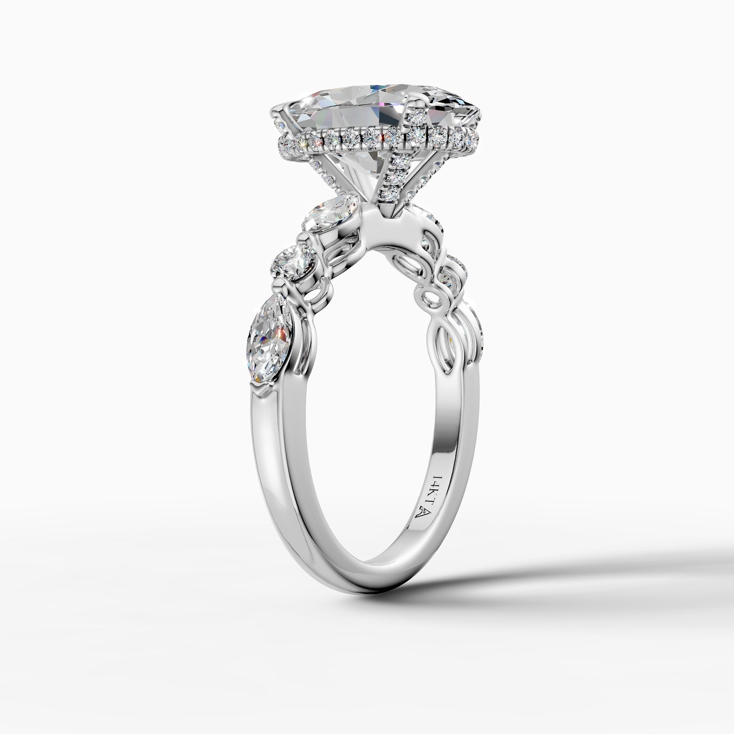 14K White Gold Oval Lab-Grown Diamond Engagement Ring with Side Stones (3.95CT)