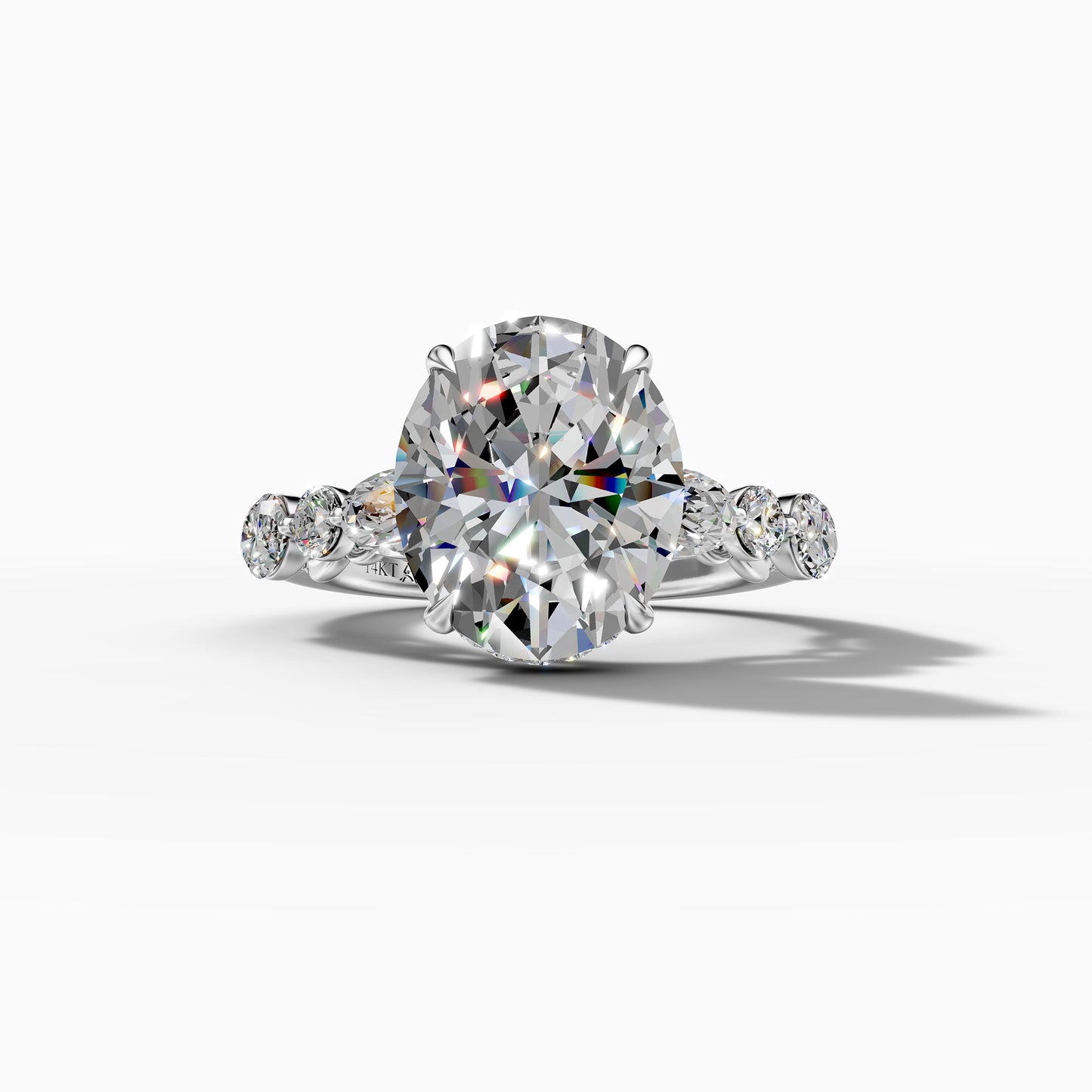 14K White Gold Oval Lab-Grown Diamond Engagement Ring with Side Stones(2.23ct)