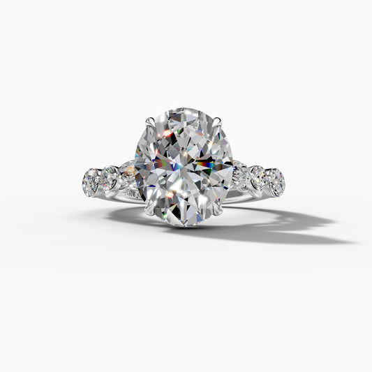 14K White Gold Oval Lab-Grown Diamond Engagement Ring with Side Stones(2.23ct)