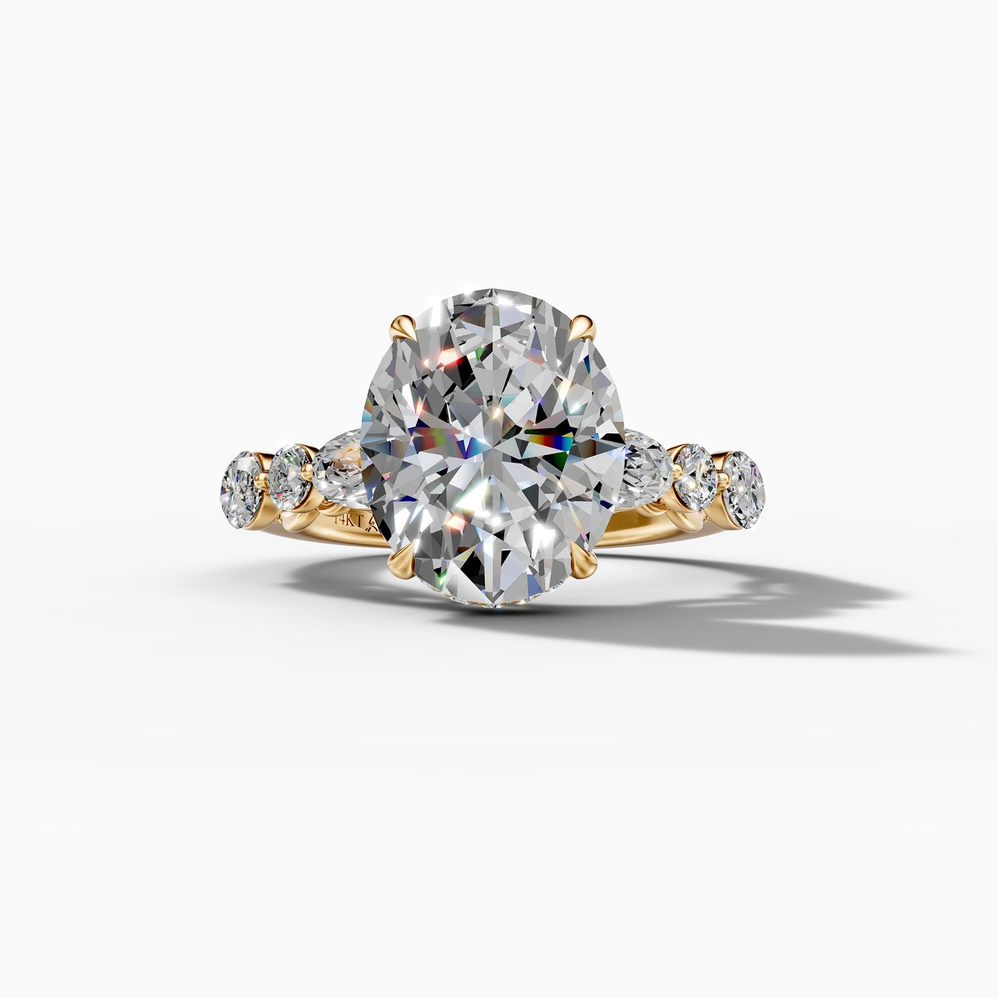14K Yellow Gold Oval Lab-Grown Diamond Engagement Ring with Side Stones(2.23ct)
