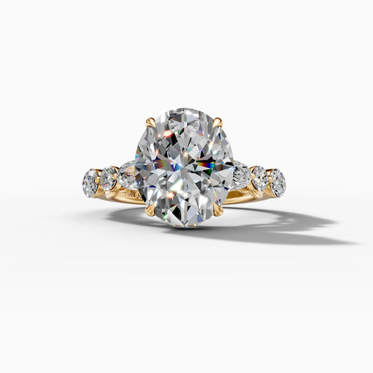 14K Yellow Gold Oval Lab-Grown Diamond Engagement Ring with Side Stones(2.23ct)