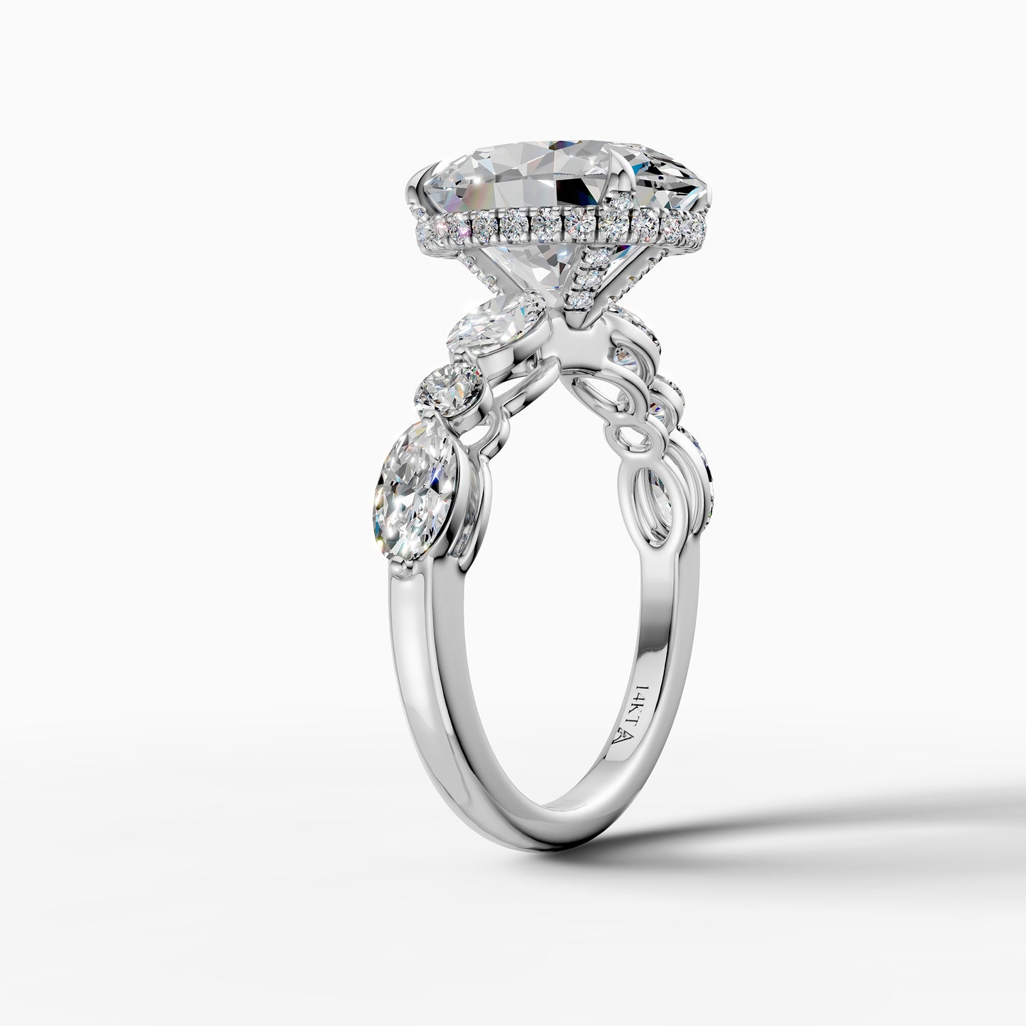 14K White Gold Oval Lab-Grown Diamond Engagement Ring with Side Stones(2.23ct)