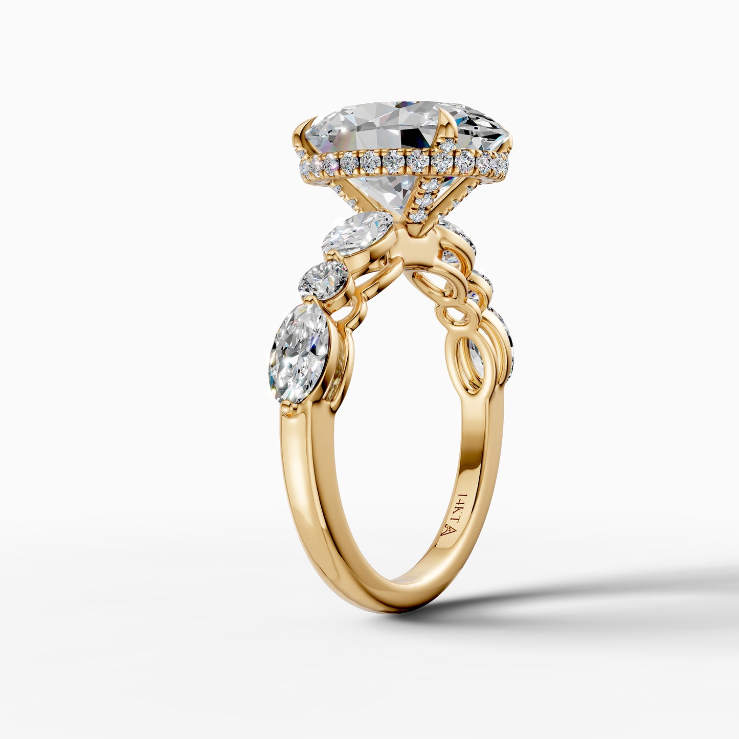 14K Yellow Gold Oval Lab-Grown Diamond Engagement Ring with Side Stones(2.23ct)