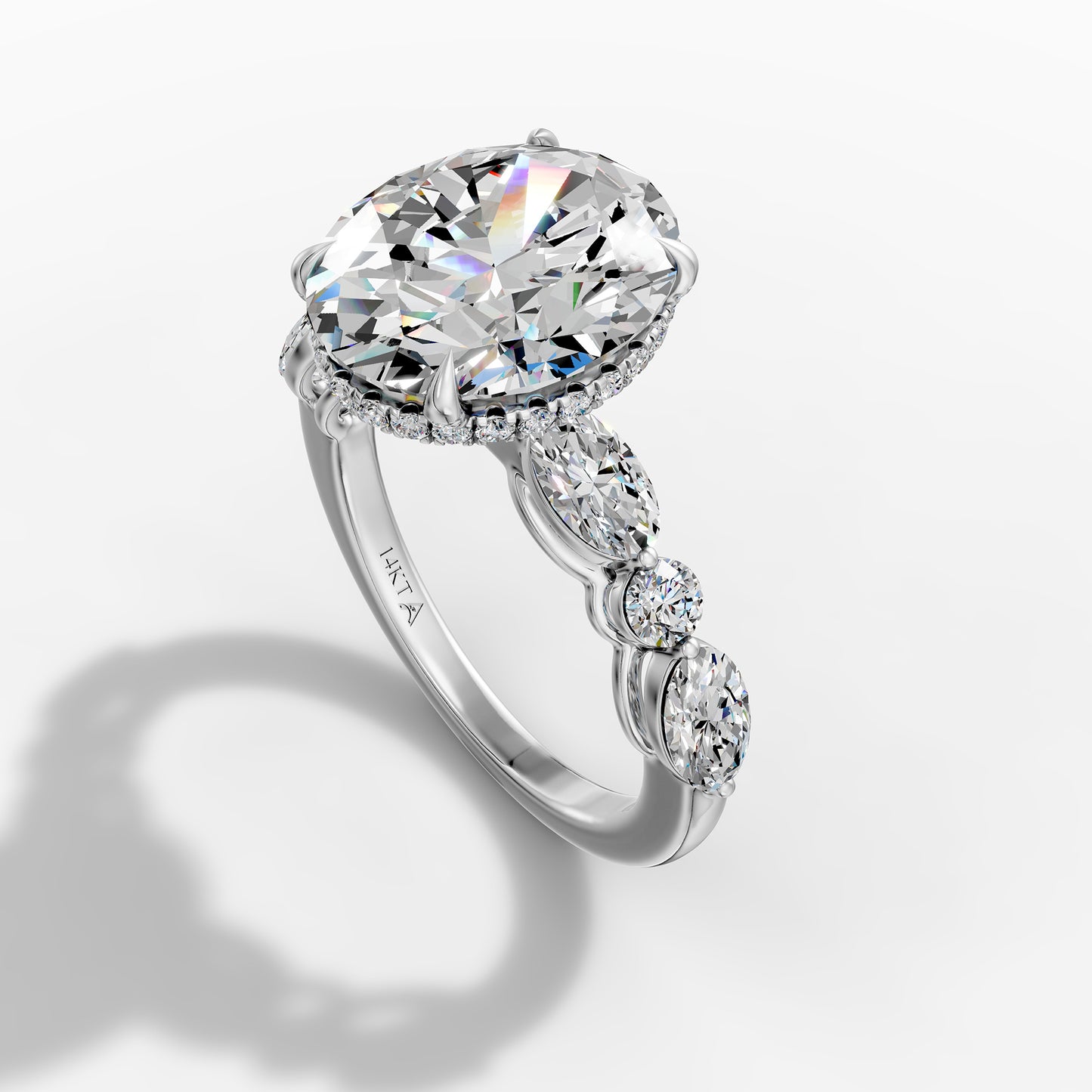 14K White Gold Oval Lab-Grown Diamond Engagement Ring with Side Stones(2.23ct)