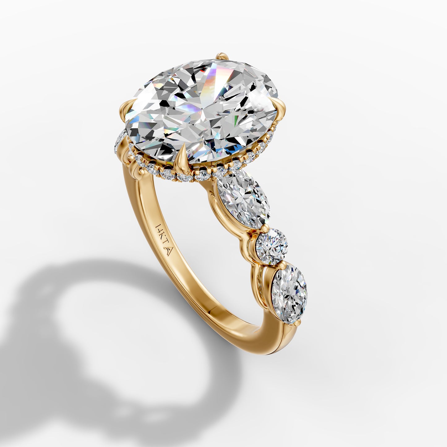 14K Yellow Gold Oval Lab-Grown Diamond Engagement Ring with Side Stones(2.23ct)