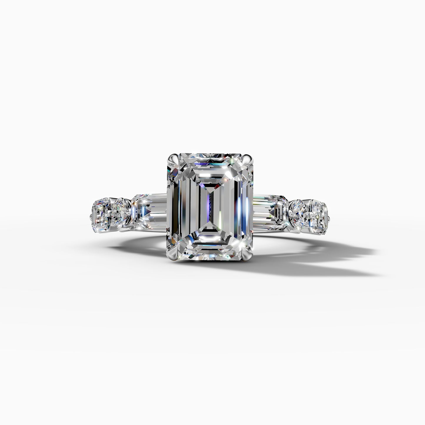 14K White Gold Emerald Cut Diamond Engagement Ring(5.44)