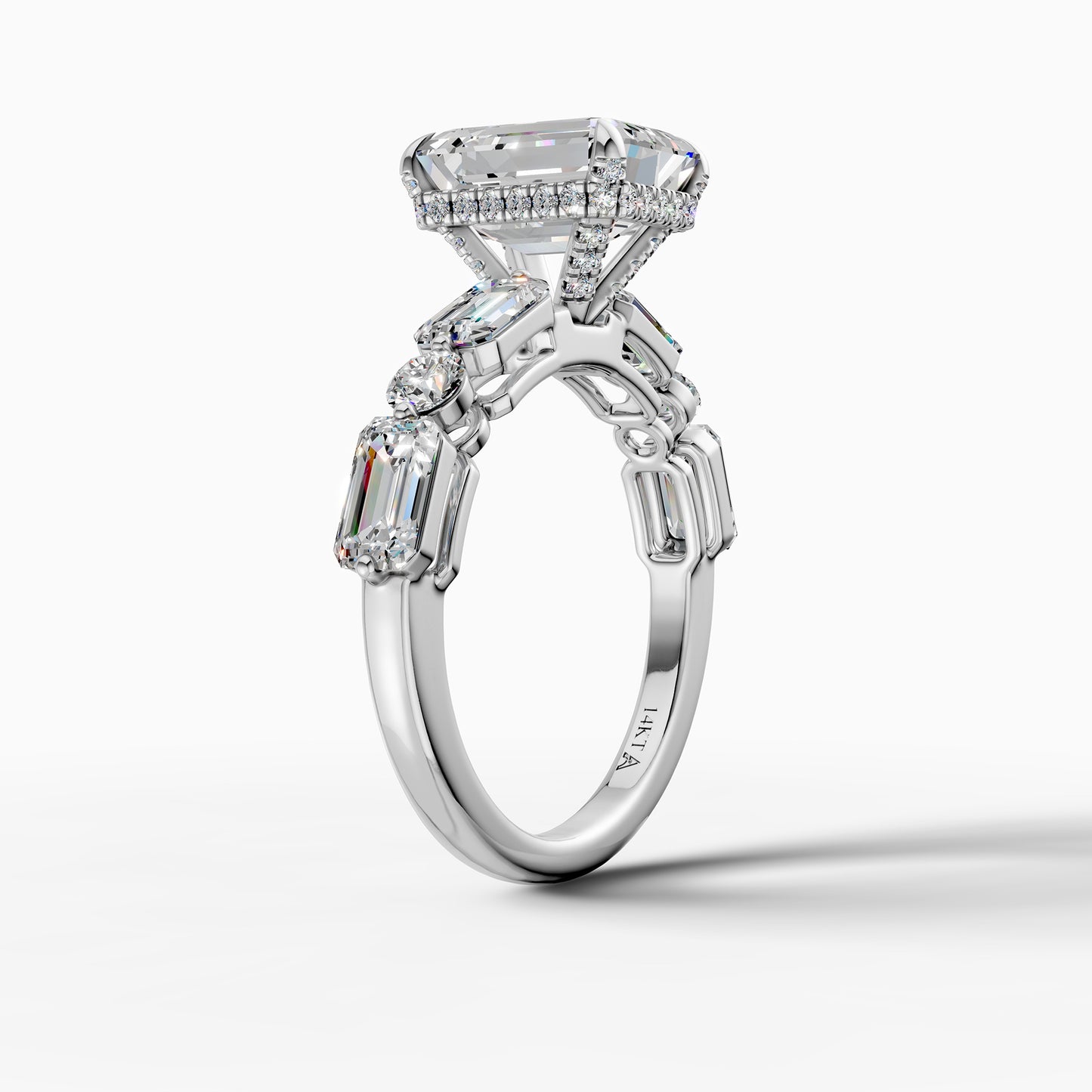 14K White Gold Emerald Cut Diamond Engagement Ring(5.44)