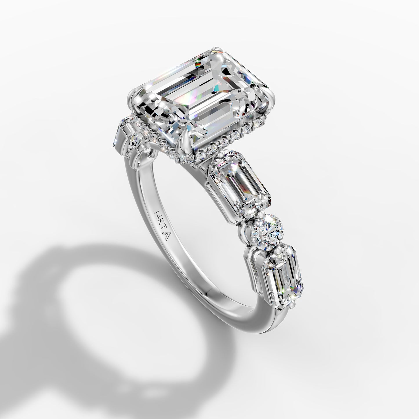14K White Gold Emerald Cut Diamond Engagement Ring(5.44)