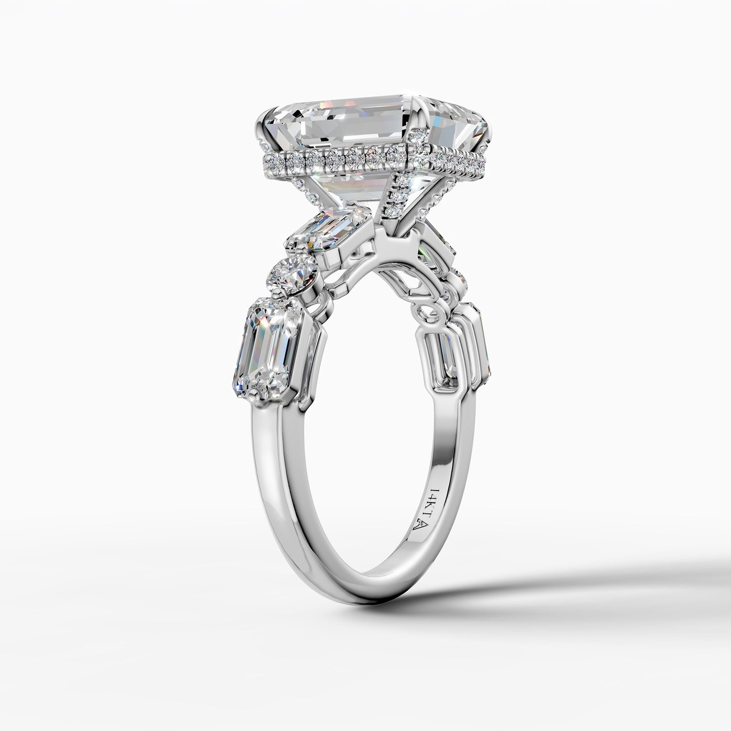 14K White Gold Emerald Cut Diamond Engagement Ring(6.10CT)