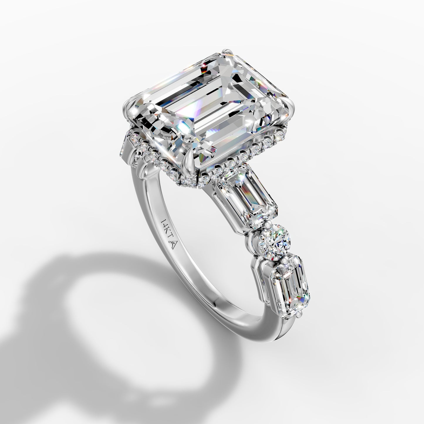 14K White Gold Emerald Cut Diamond Engagement Ring(6.10CT)