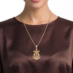 14K Yellow Gold Mariner's Crucifix Anchor Cross Pendant