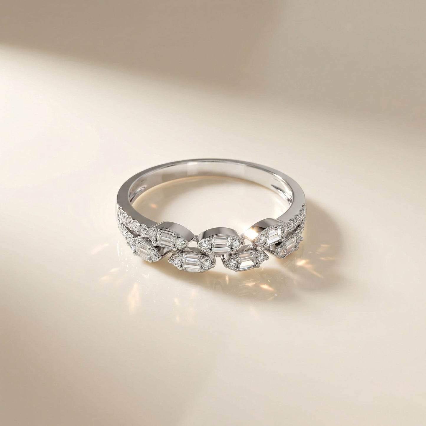 14K White Gold Baguette & Round-Cut Natural Diamonds Ring