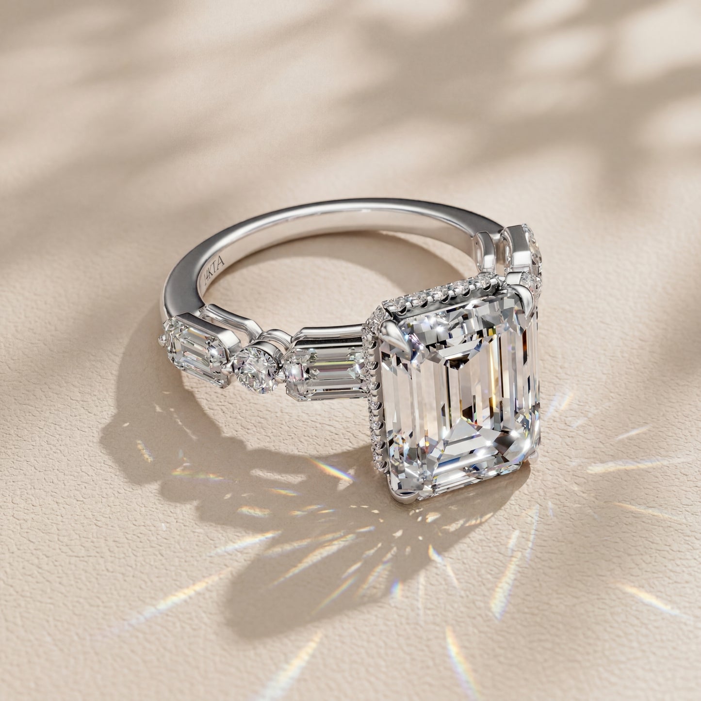 14K White Gold Emerald Cut Diamond Engagement Ring(6.10CT)