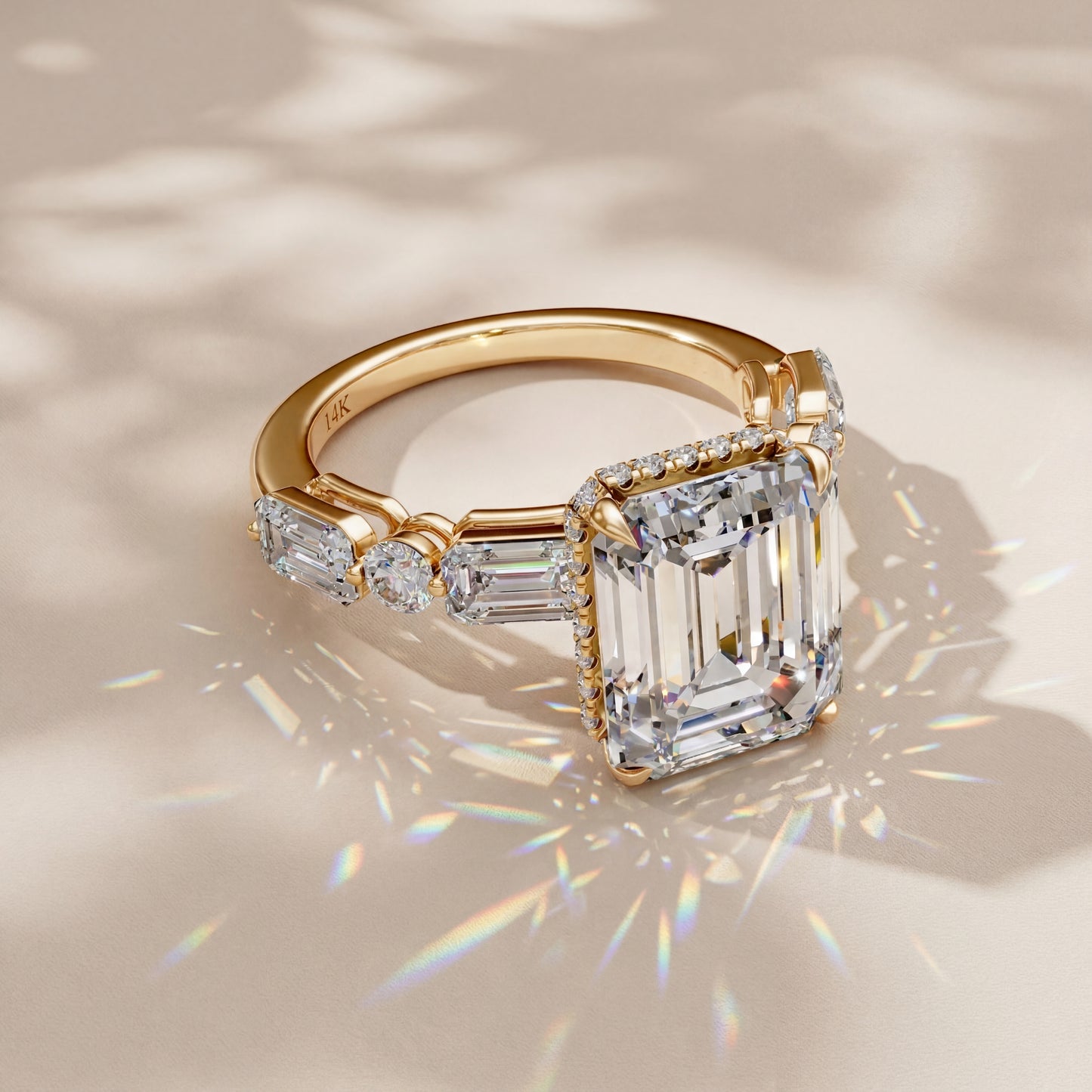 14K Yellow Gold Emerald Cut Diamond Engagement Ring(5.98CT)