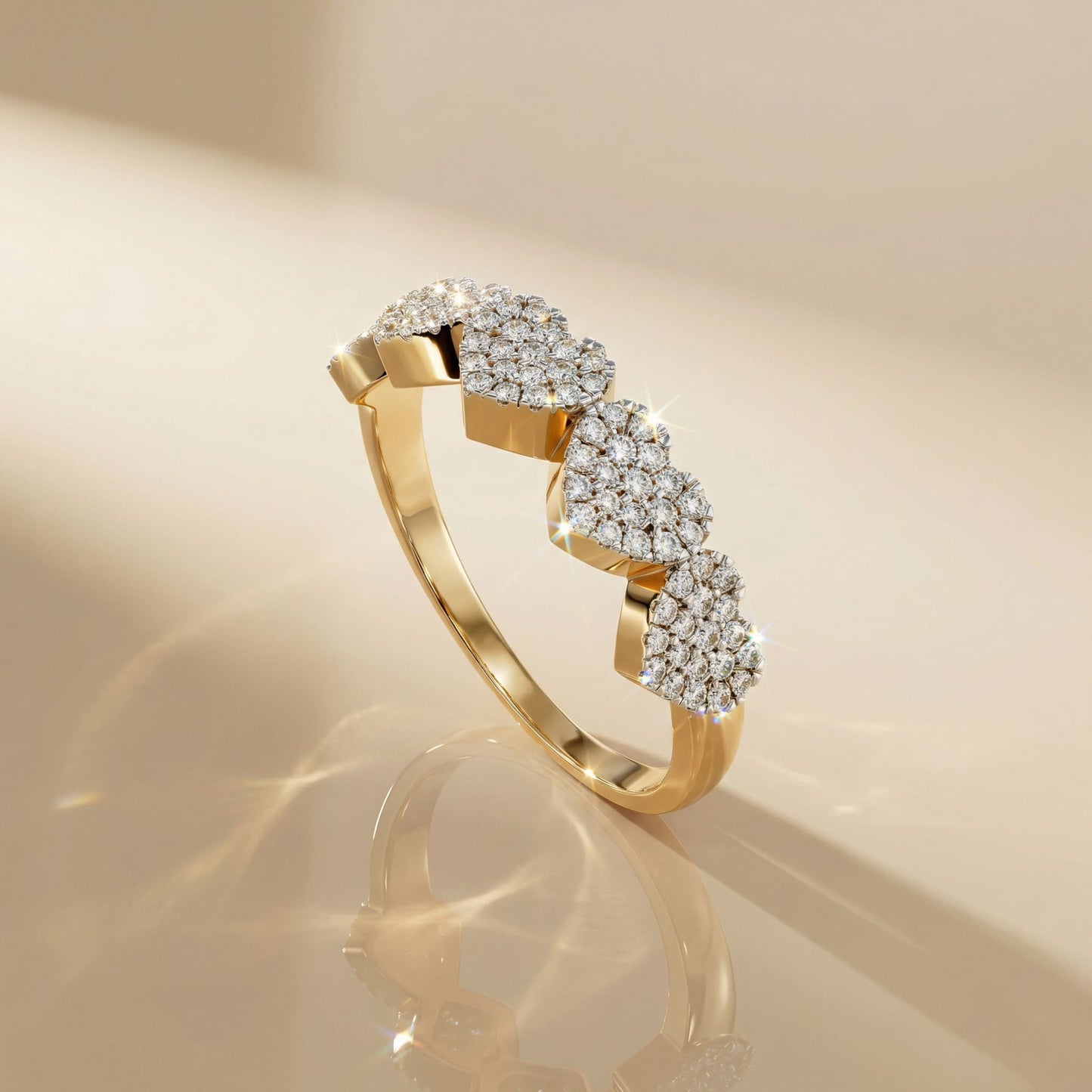 14K Yellow Gold Round-Cut Natural Diamonds Heart Ring