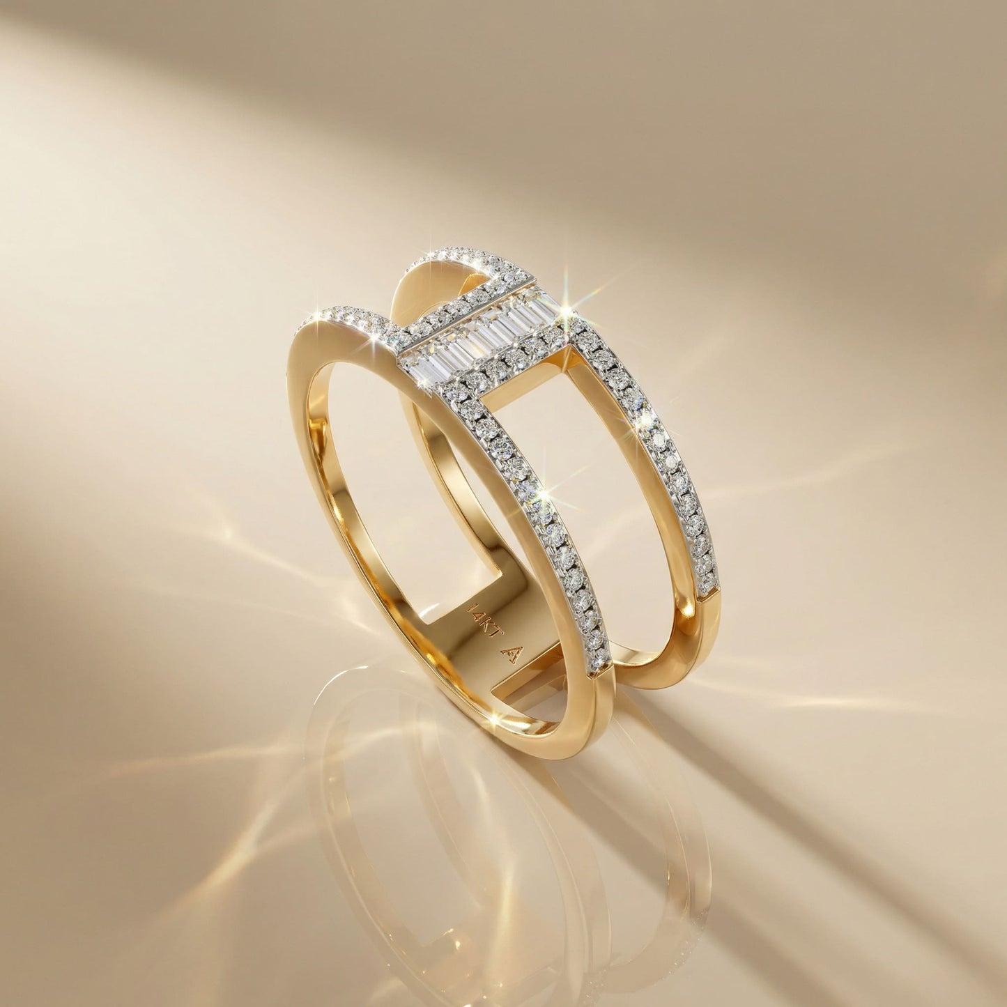 14K Yellow Gold Baguette & Round-Cut Natural Diamonds Minimalist Ring