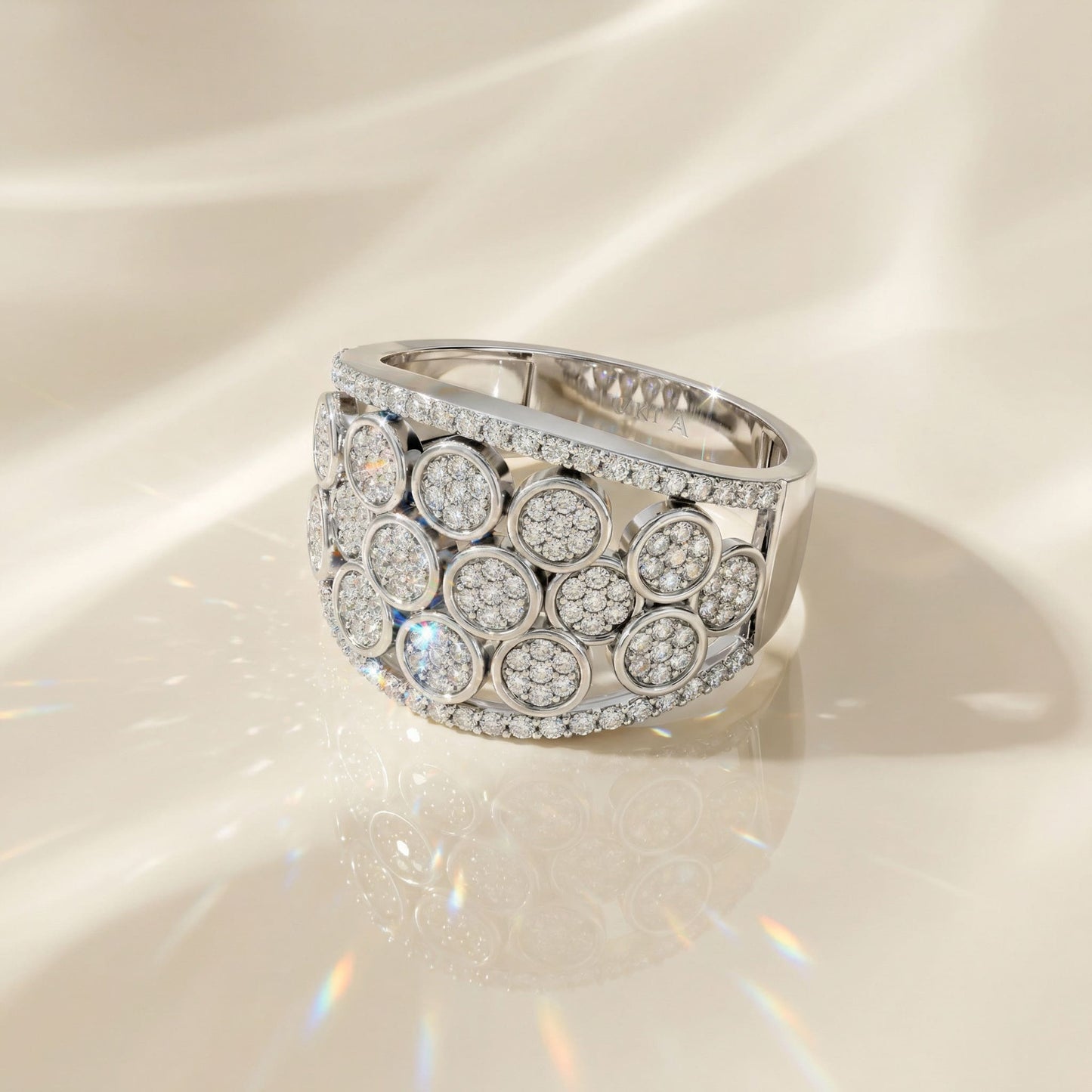 14K White Gold Natural Diamonds Multi-Circle Pavé Statement Ring