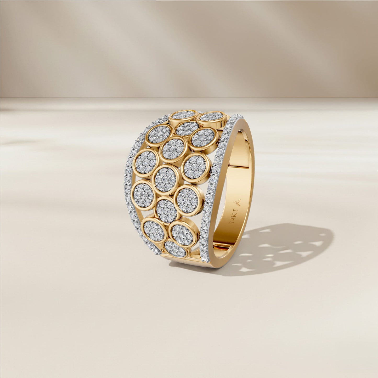 14K Yellow Gold Natural Diamonds Multi-Circle Pavé Statement Ring