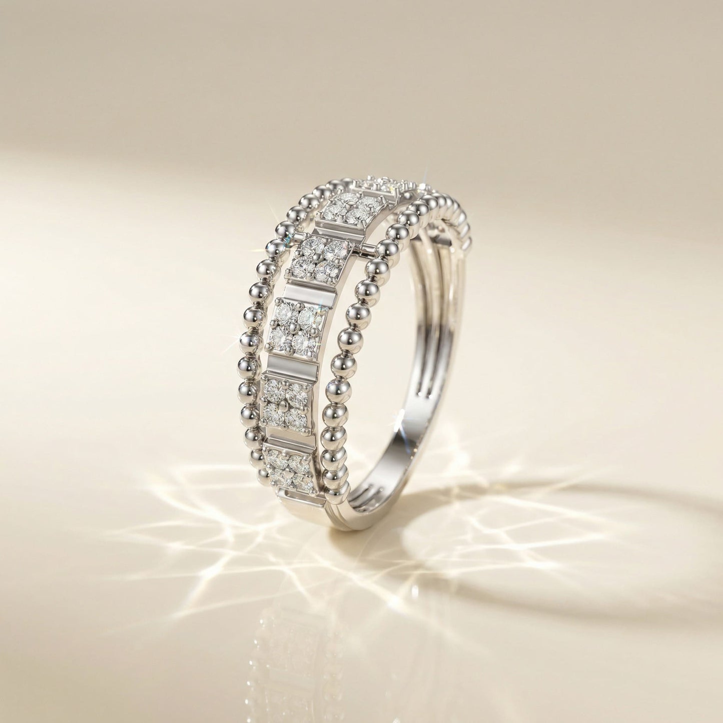 14K White Gold and Natural Diamonds Bubble Ring